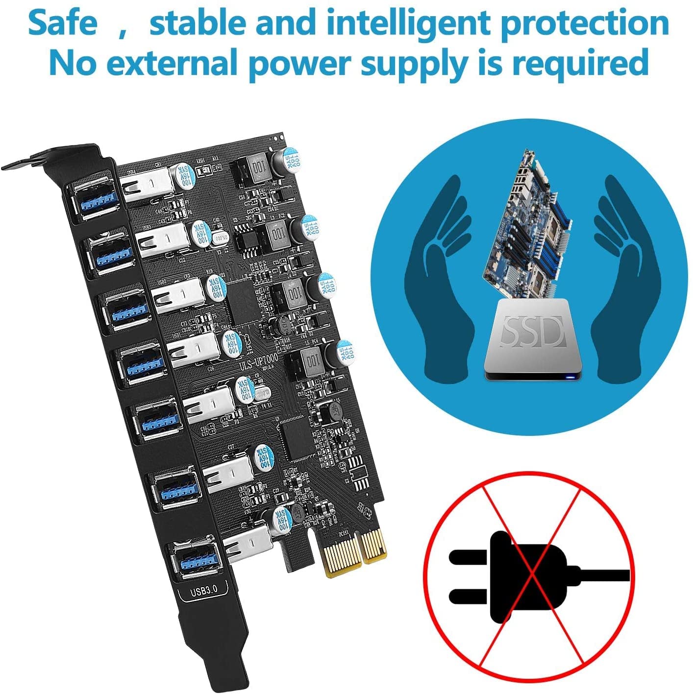 FARBOKO PCIe USB 3.0 Hub Card - 7-Port for PC & Mac - Desktop Expansion