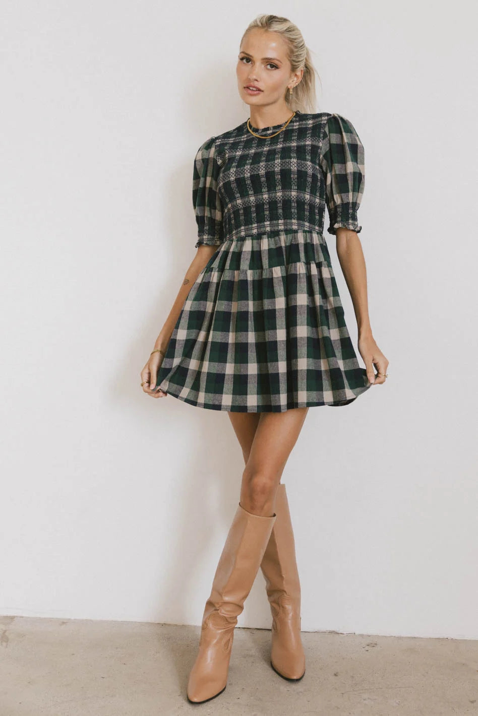 Emmett Plaid Smocked Mini Dress for Women | Floral Print Summer Dress | Perfect for Parties, Dates & Casual Outings