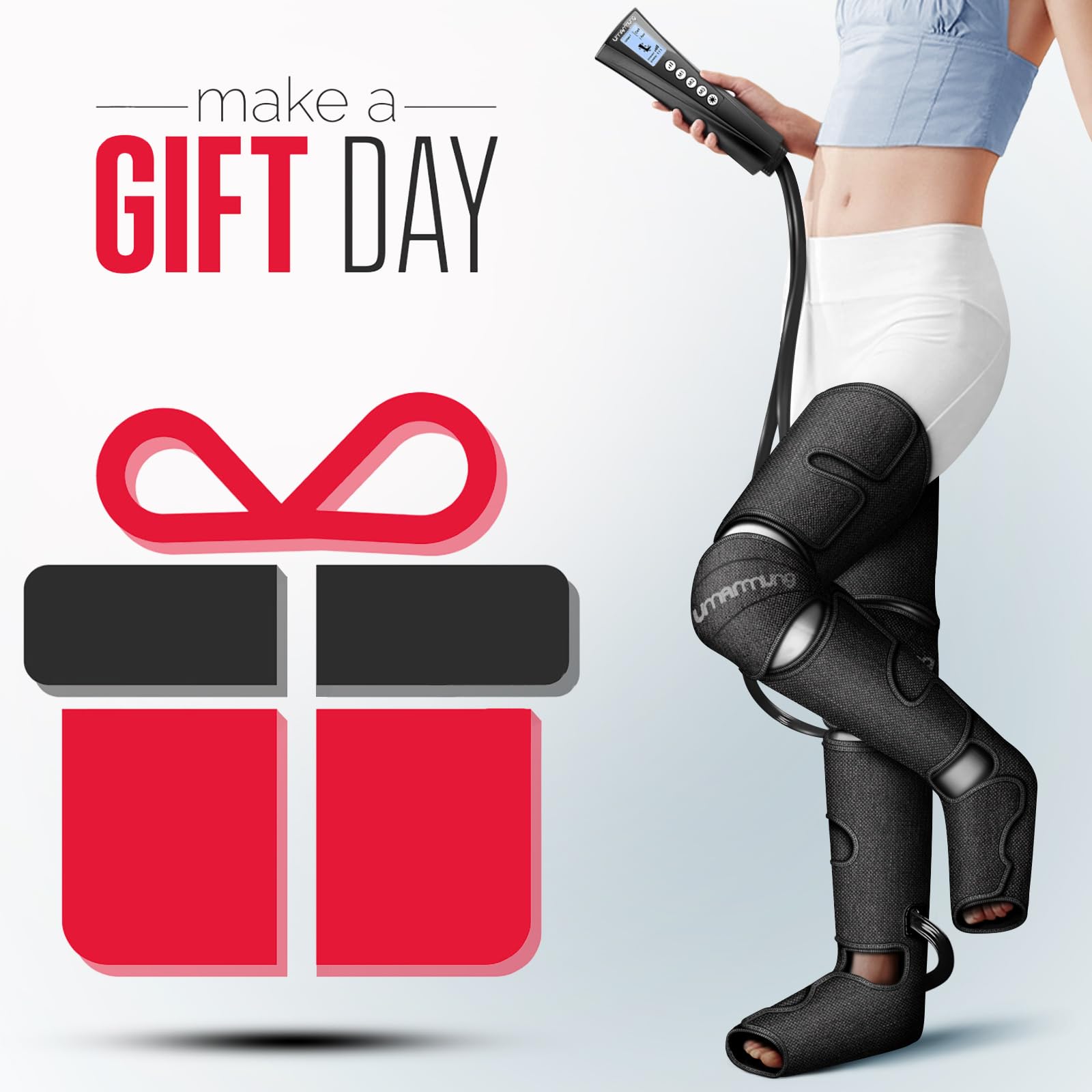Air Compression Leg Massager with Heat - Best Gift for Christmas, Mother's Day & Father's Day - Relieves Foot & Knee Pain, Varicose Veins, Cramps, Swelling - Perfect for Home, Office & Post-Workout Recovery