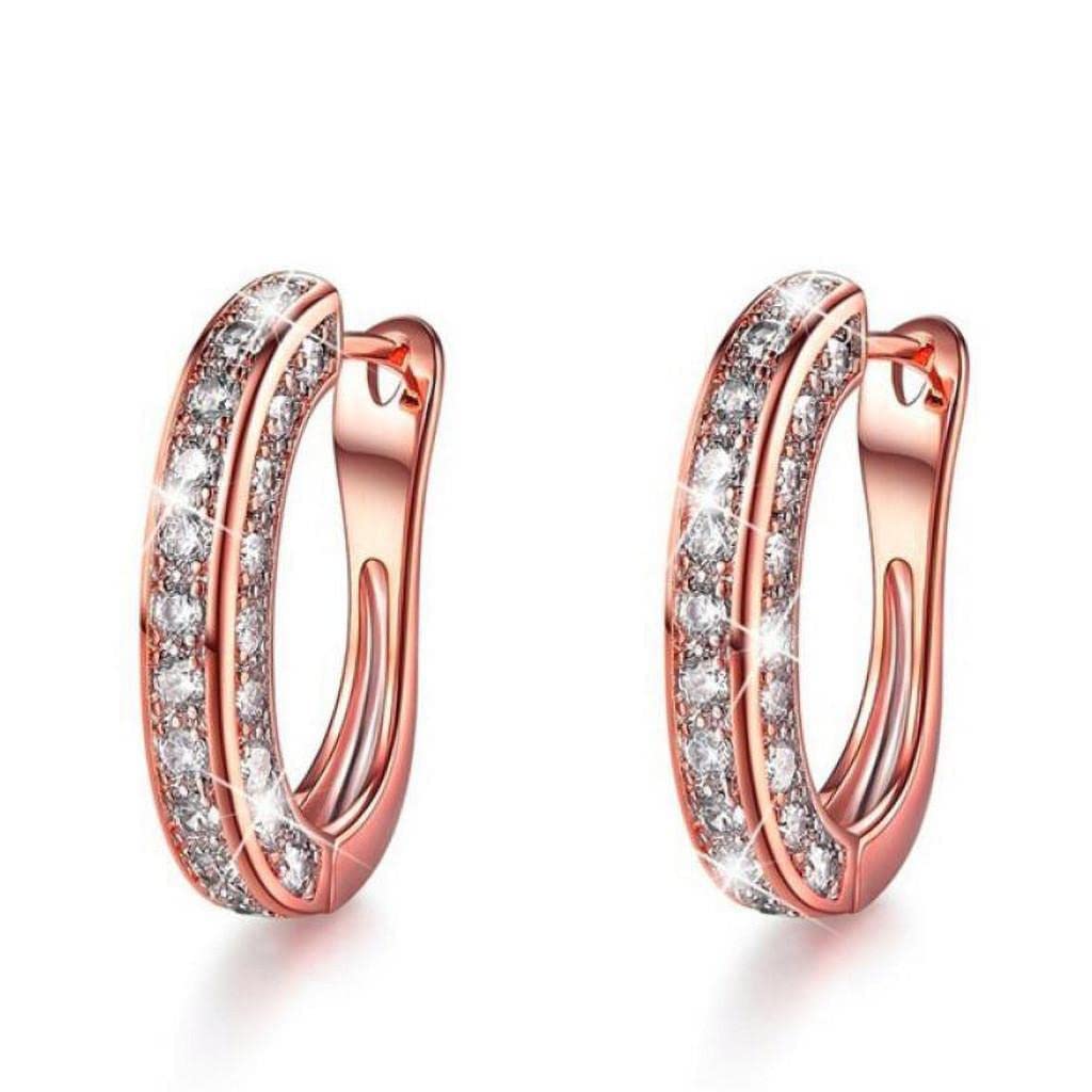 Luxury Diamond Hoop Earrings for Women - 14K Gold/Silver/Rose Gold Round Shining Rhinestone Stud Earrings - Perfect for Valentine's Day Gifts, Anniversary, Party & Evening Wear