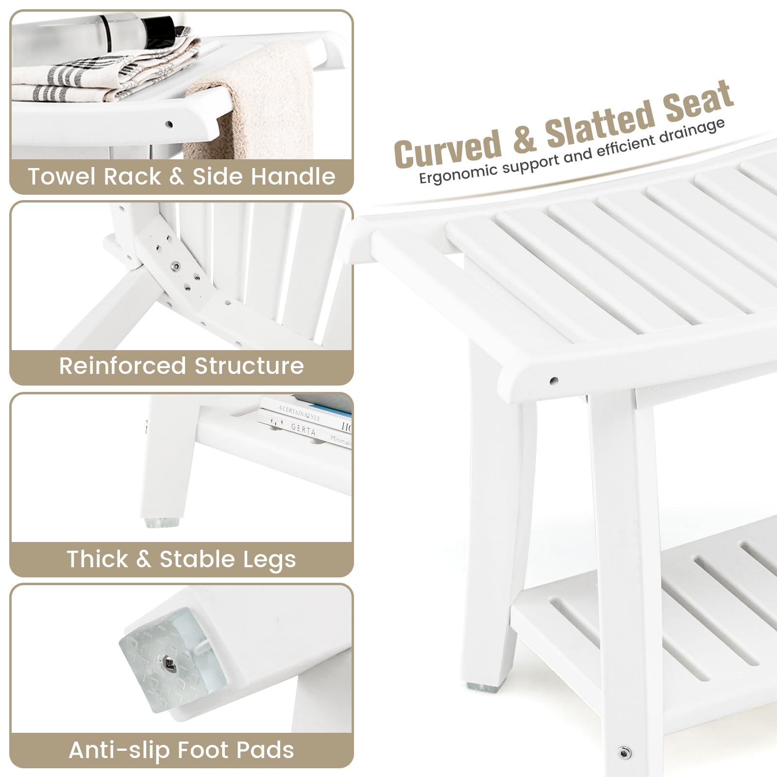 Giantex Shower Chair with Storage Shelf - Non-Slip Waterproof HDPE Shower Seat with Handles & Adjustable Feet - 2-Tier Bathroom Stool for Seniors, Adults & Disabled - Perfect for Bathtub Safety & Shower Accessibility