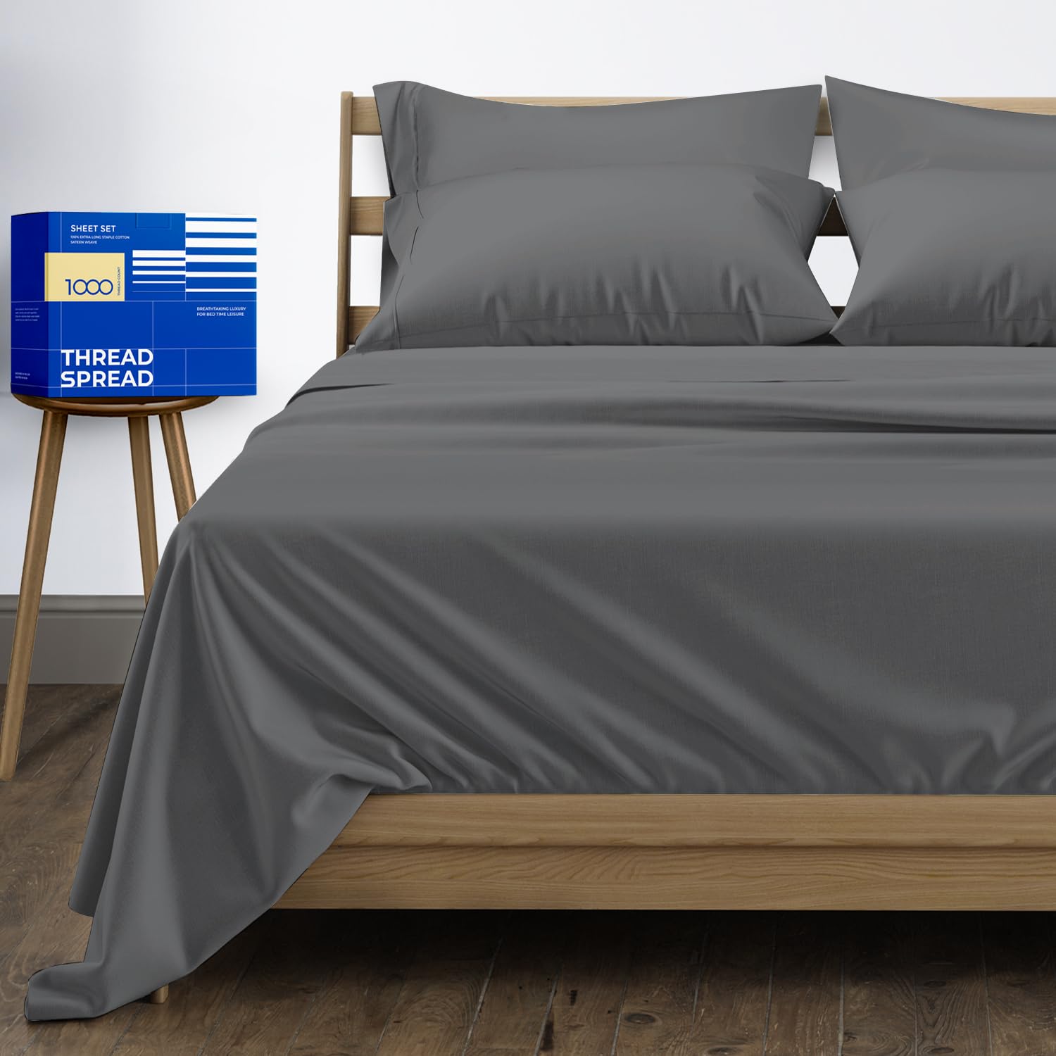 Luxury 100% Egyptian Cotton Queen Size Bed Sheets Set - 6 PC 1000 Thread Count Cooling Sateen Weave with 16