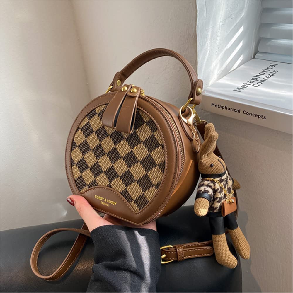 RTGGSEL Women's Quilted Lattice Crossbody Shoulder Bag - Small Square Tote Satchel Purse with Bunny Doll Pendant | Fashion Accessory for Daily Use, Shopping & Travel