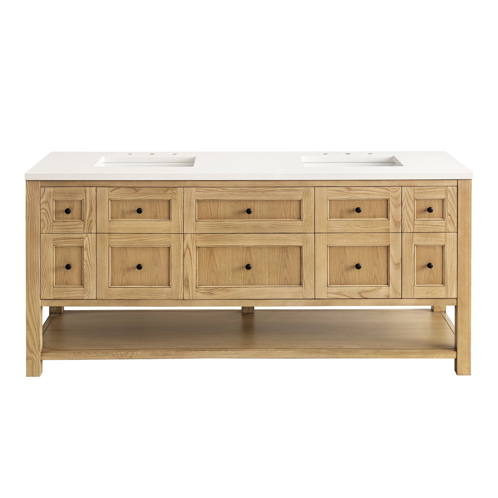 Breckenridge 72-Inch Double Vanity with Light Natural Oak Finish & 3CM White Zeus Top – Perfect for Modern Bathrooms & Master Suites