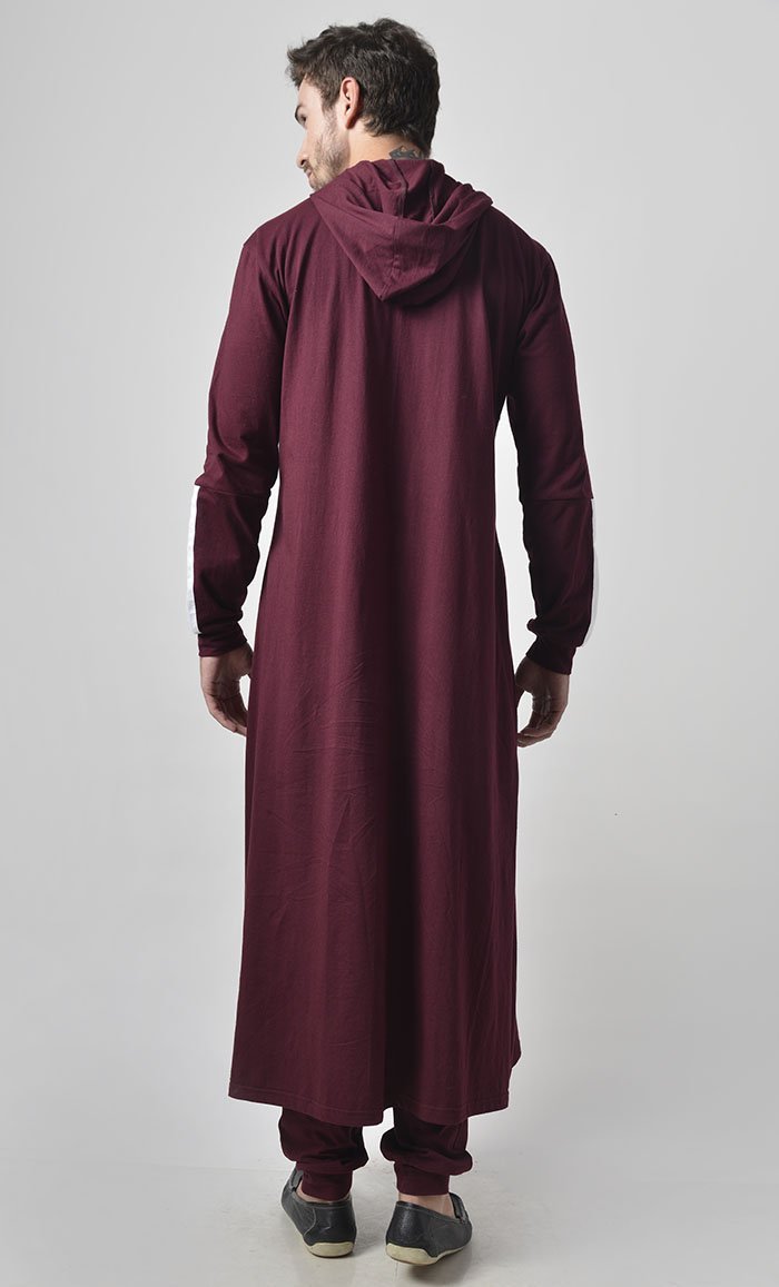 Men's Color Stripe Casual Everyday Jersey Set - Comfortable Maroon Lounge Wear for Home, Gym & Travel