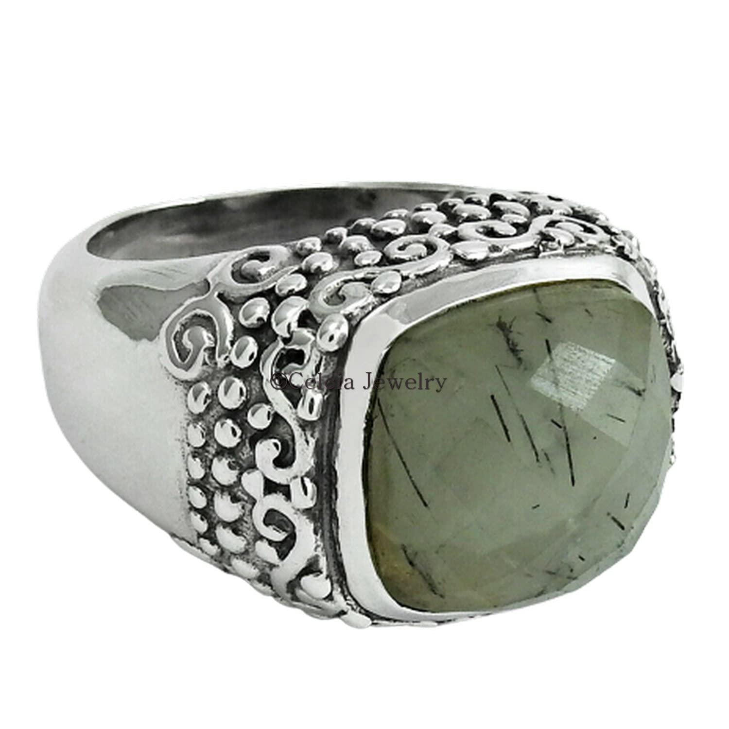 Natural Black Rutile Wedding Band for Men - 925 Sterling Silver Signet Ring - Unique Proposal, Birthday & Father's Day Gift for Husband - Size 9 - Perfect for Engagements, Anniversaries & Special Occasions