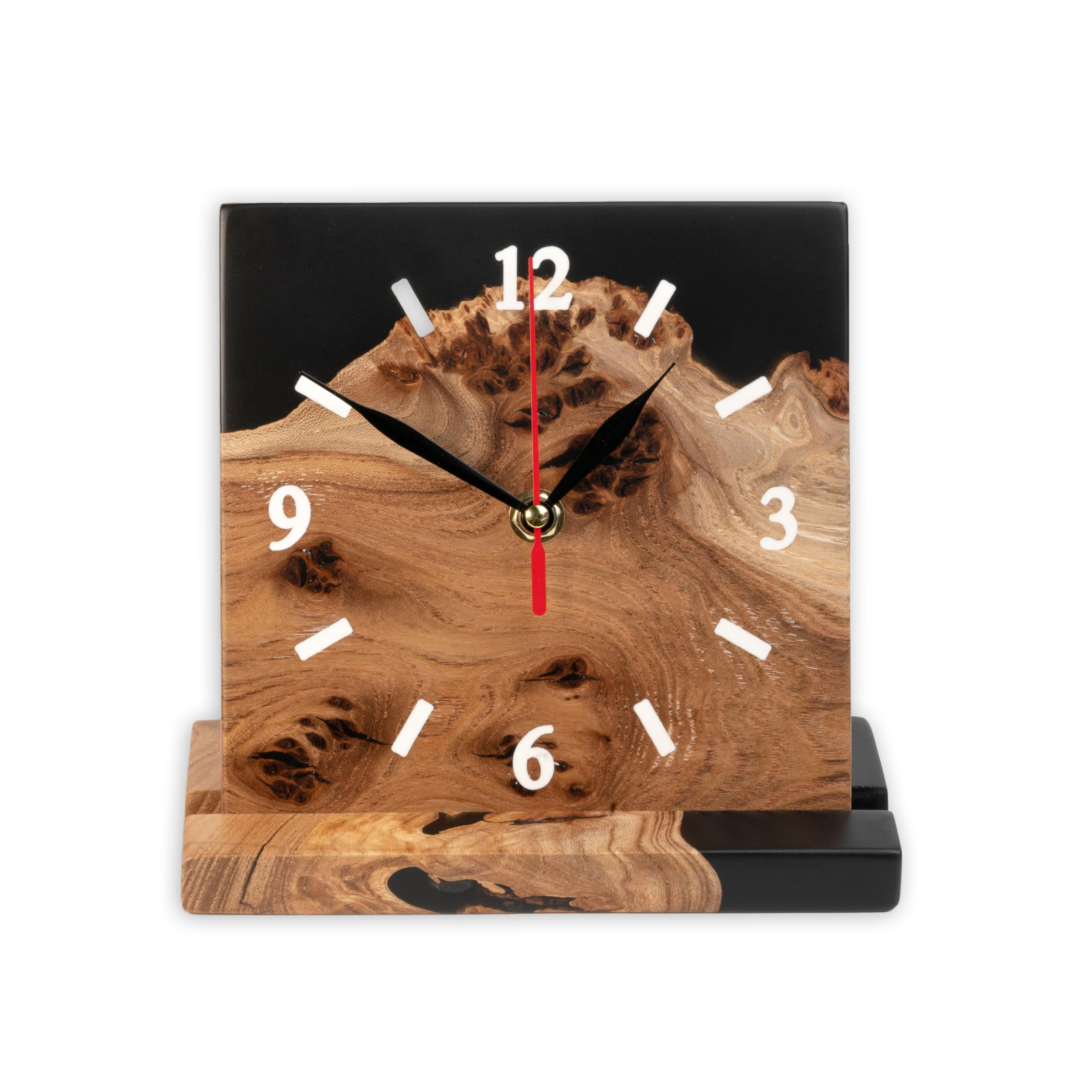 Handmade Blue Epoxy & Wood Desk Clock - Modern Wooden Shelf Clock with Black Pearl Numerals for Living Room, Bedroom, Kitchen & Office Decor - Perfect Gift for Home, Wedding & Housewarming