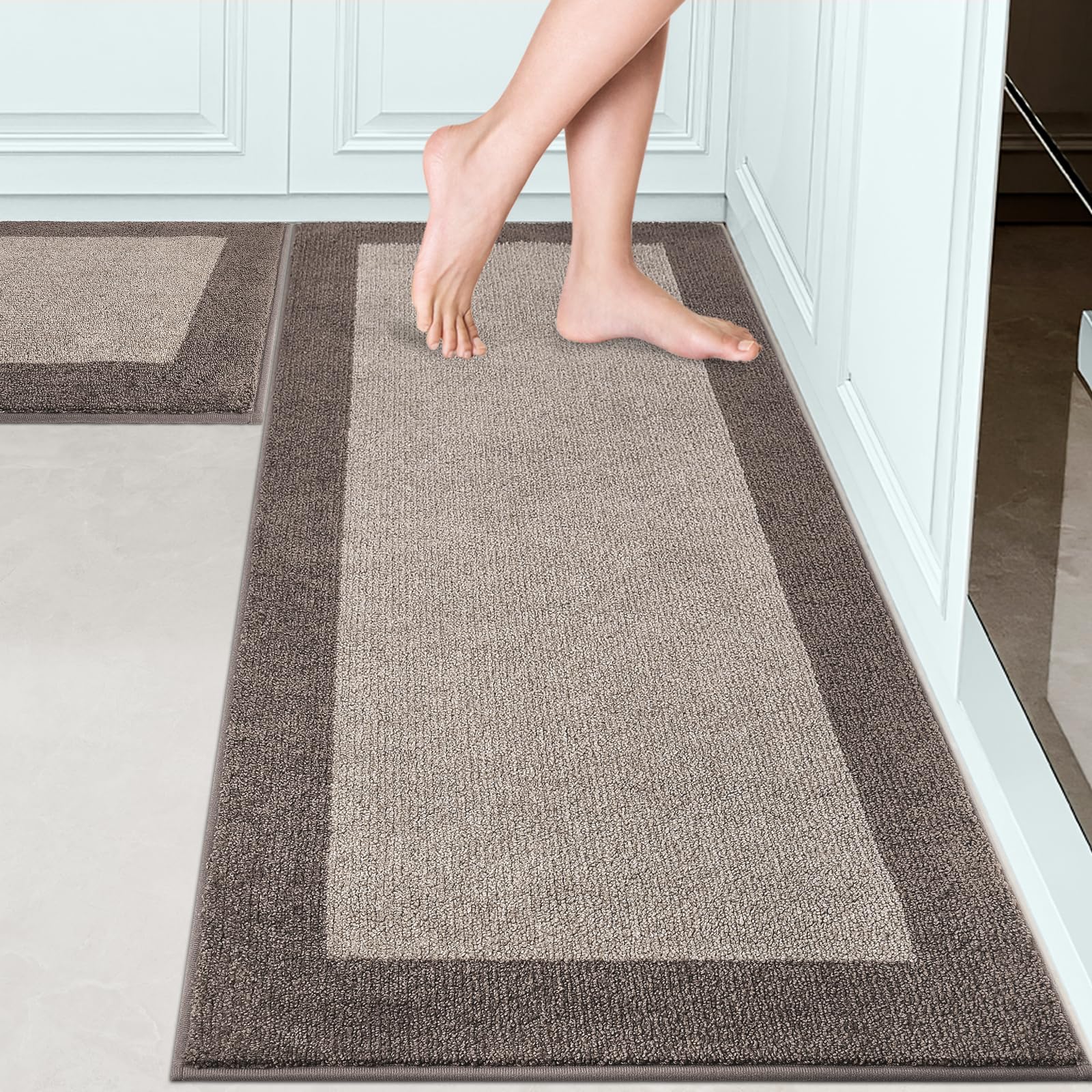 Machine Washable Non-Slip Kitchen Rugs Set of 2 (24x36 & 24x60 Inches) - Absorbent Floor Mats for Kitchen, Bedroom, Hallway, Bathroom & Entryway - Easy Roll Packing for Storage | Perfect for High Traffic Areas & Spill Protection