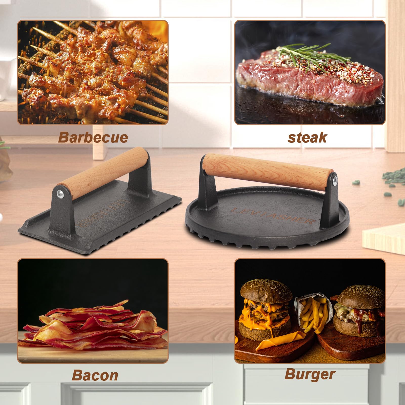 2.2 lb Heavy Duty Cast Iron Grill Press - 6.69