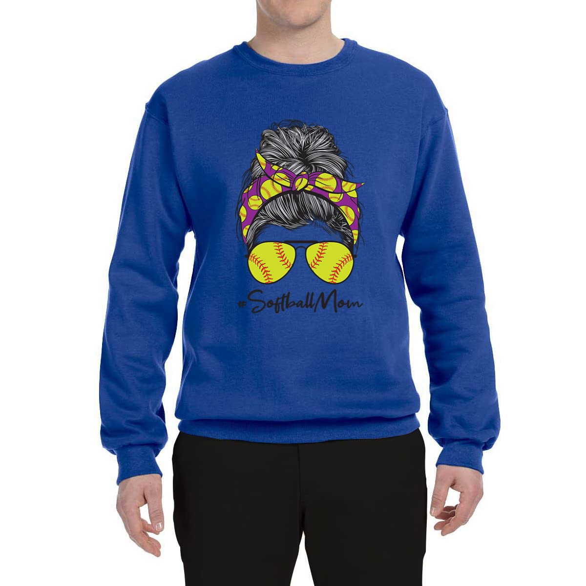 Wild Bobby Messy Bun Softball Mom Graphic Sweatshirt - Unisex Crewneck for Sports Lovers, Mother's Day Gift - Perfect for Game Day, Team Events & Casual Wear