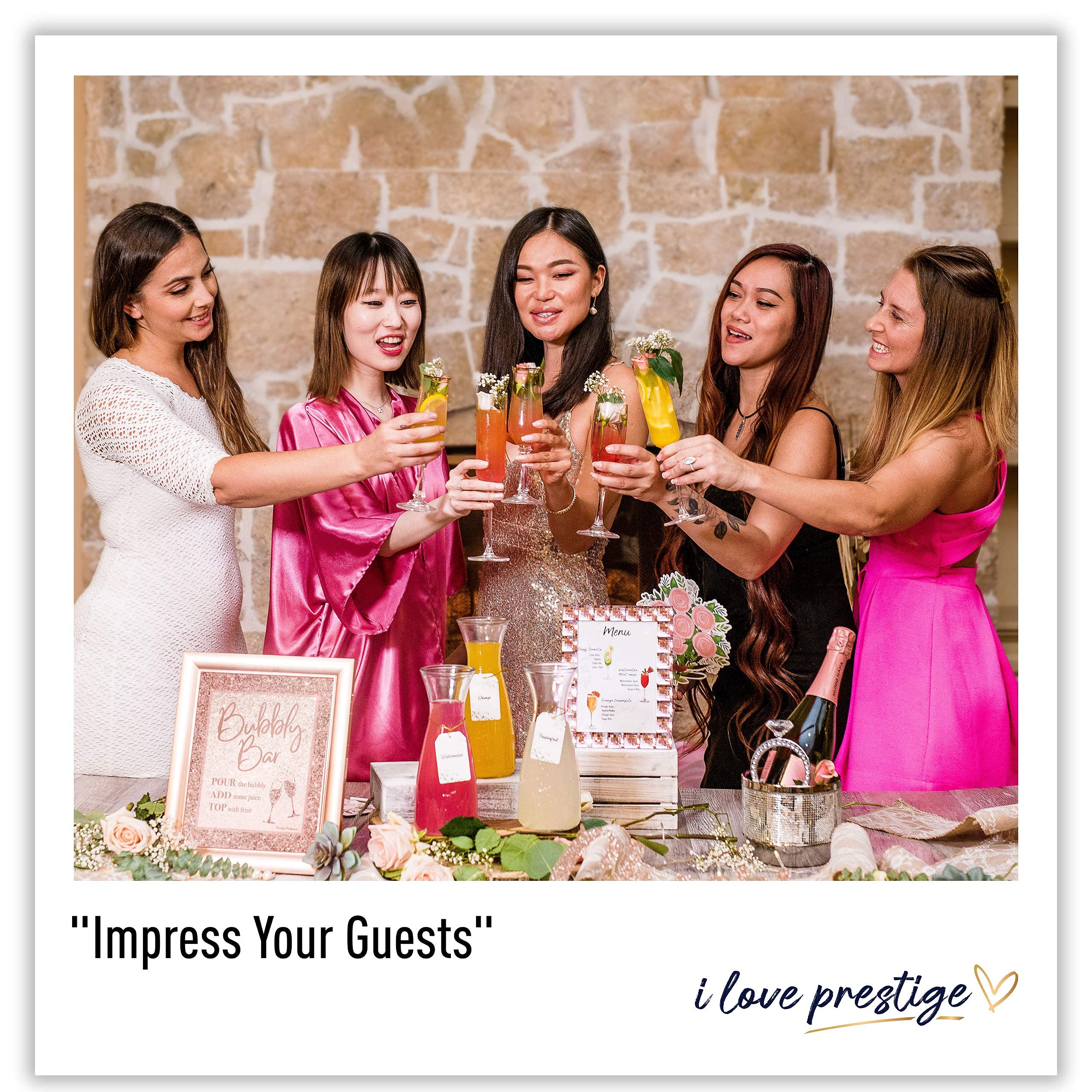 PRESTIGE Mimosa Bar Kit - Rose Gold Bridal Shower & Bachelorette Party Decorations | Elegant Brunch & Bubbly Bar Sign for Weddings, Baby Showers & Galentine's Day Celebrations | Perfect for Mother-Daughter Events & Pink Themed Parties
