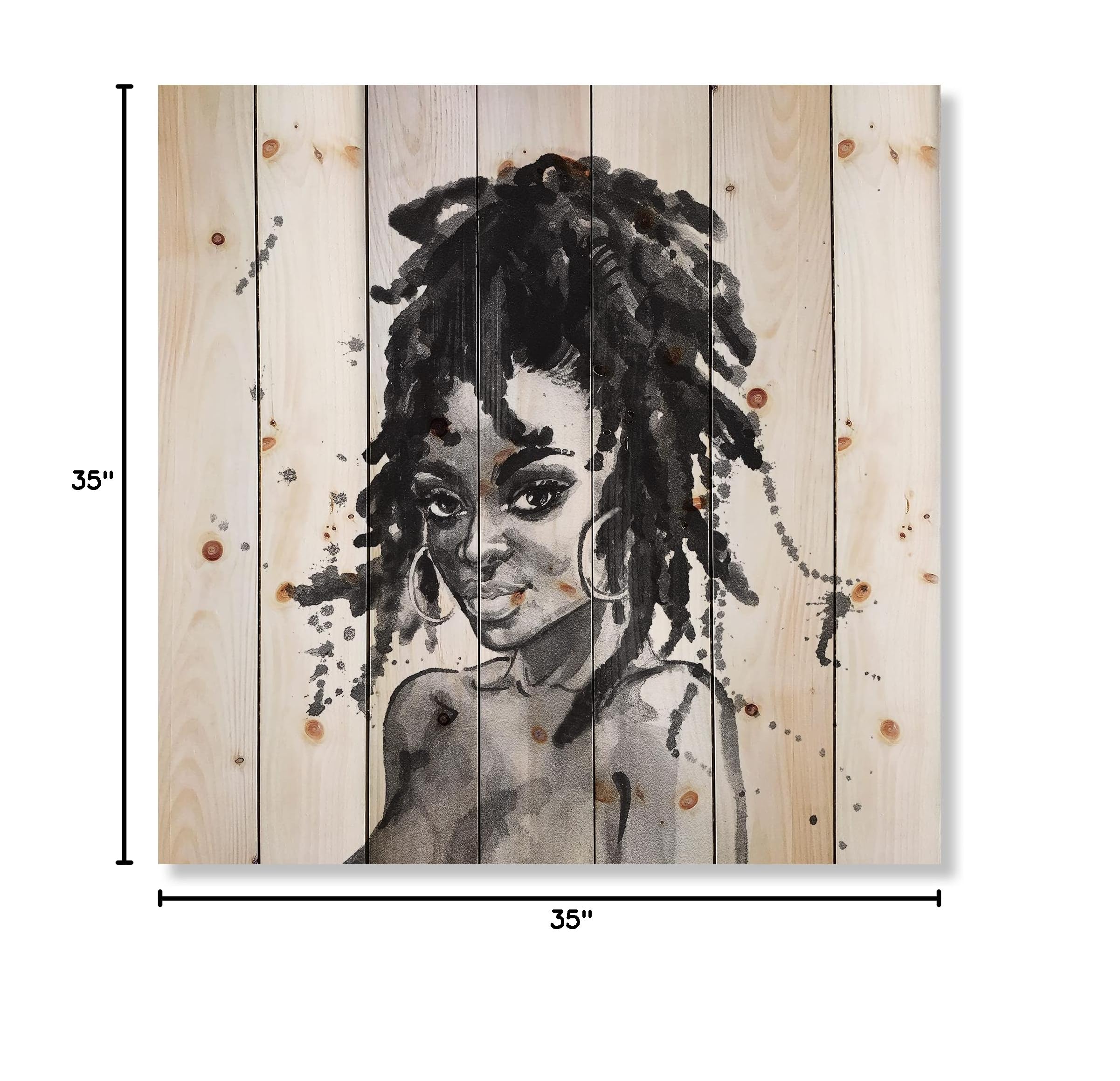 Modern African American Woman Portrait Wood Wall Art - Large Black & White Pine Decor for Living Room