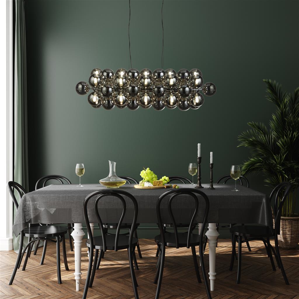 25Lt Kitchen Pendant Light - Chrome Metal & Smoked Glass Shade for Modern Farmhouse, Dining Room, and Breakfast Nook Lighting