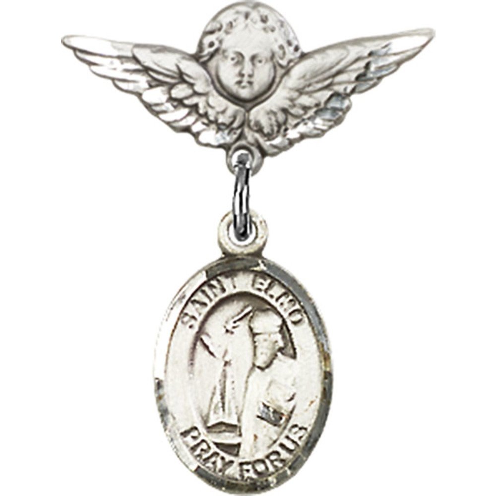 925 Sterling Silver Baby Badge with St. Elmo Charm & Angel Wing Pin - 7/8