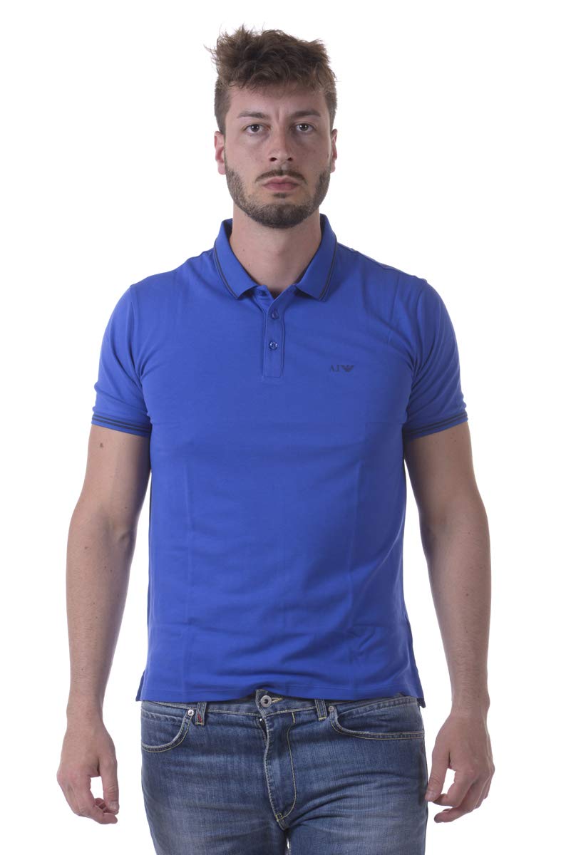 ARMANI JEANS Men's Classic Blue Polo Shirt - Casual Short Sleeve Cotton Shirt for Work, Golf & Everyday Wear
