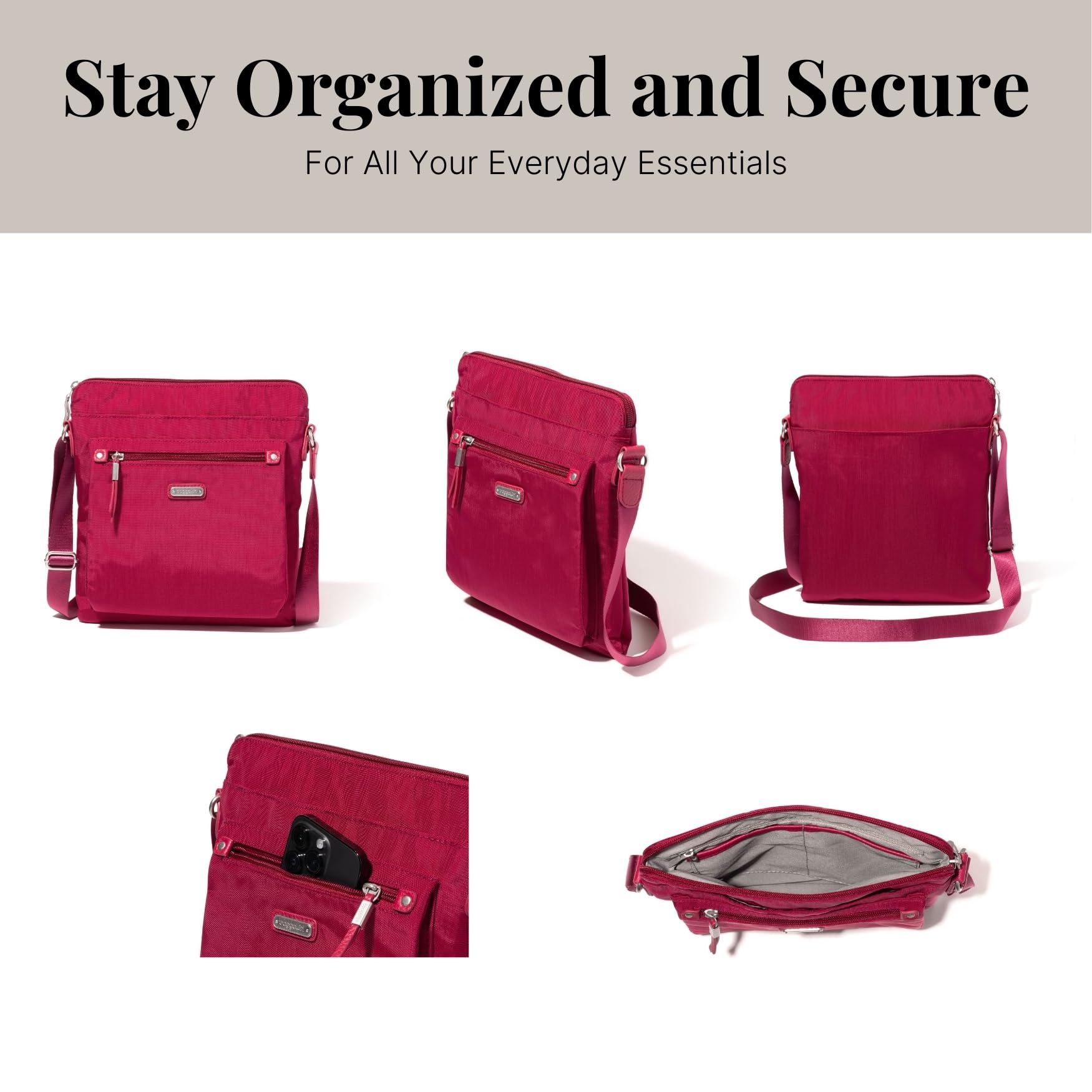 Baggallini Go Bagg RFID Blocking Crossbody Bag with Phone Wristlet - Secure Travel Purse for Women, Perfect for Commuting, Shopping & Airport Security