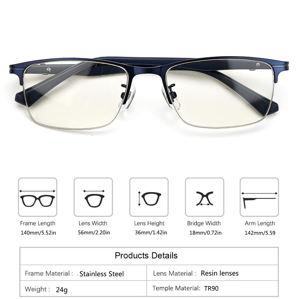 Progressive Multifocal Computer Reading Glasses - Blue Light Blocking Half Frame Eyeglasses for Men - Perfect for Office Work, Gaming & Digital Screen Use