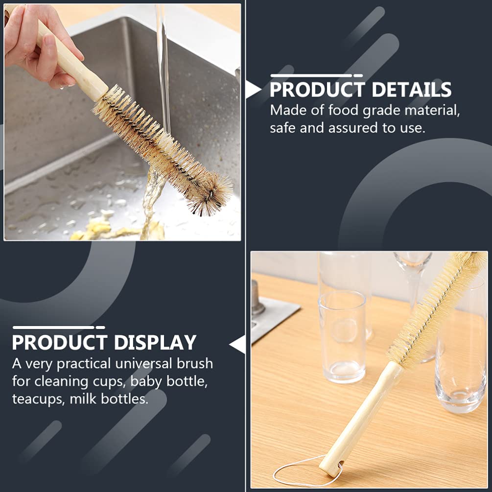 Hemoton 5-Piece Wooden Handle Cleaning Brush Set - Water Bottle Brush, Milk Bottle Cleaner, Tube Brush for Kitchen, Baby Bottles & Travel Mugs - Natural Beech Wood Handle for Safe & Effective Cleaning