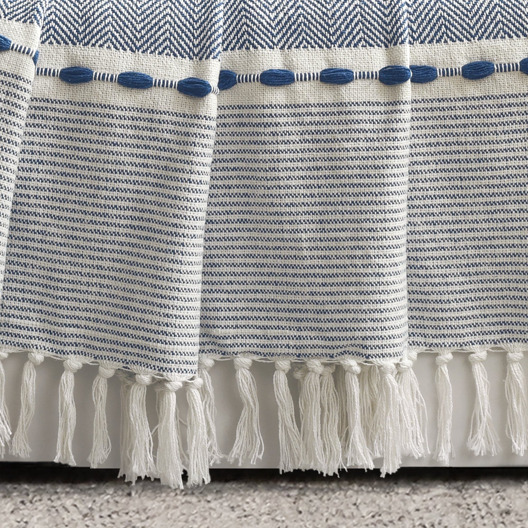 Herringbone Stripe Yarn-Dyed Cotton Woven Tassel Throw Blanket - Soft & Cozy Decorative Couch Cover for Living Room, Bed, Sofa