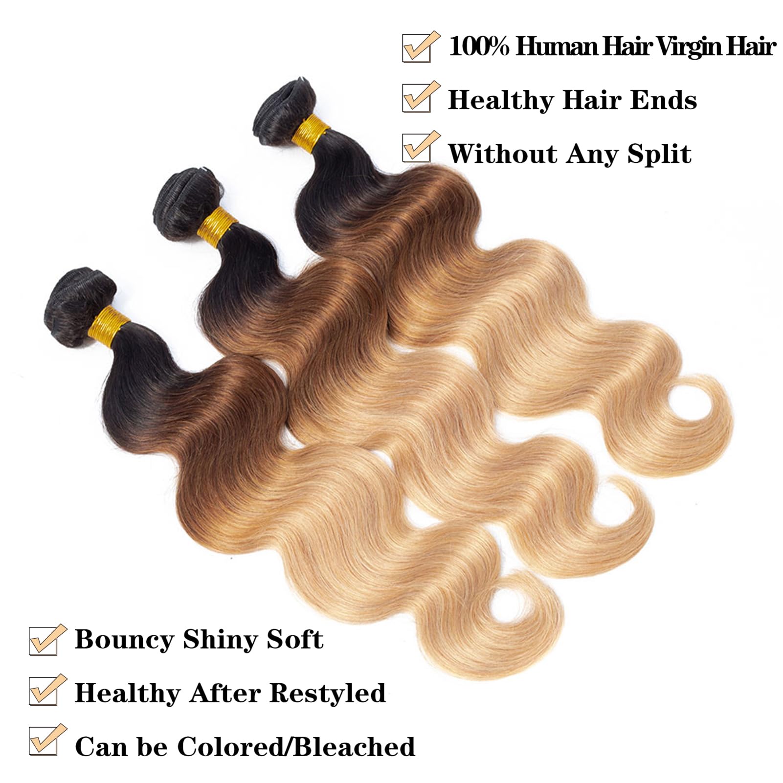 12A Ombre Human Hair Bundles with Closure 18 20 22+18