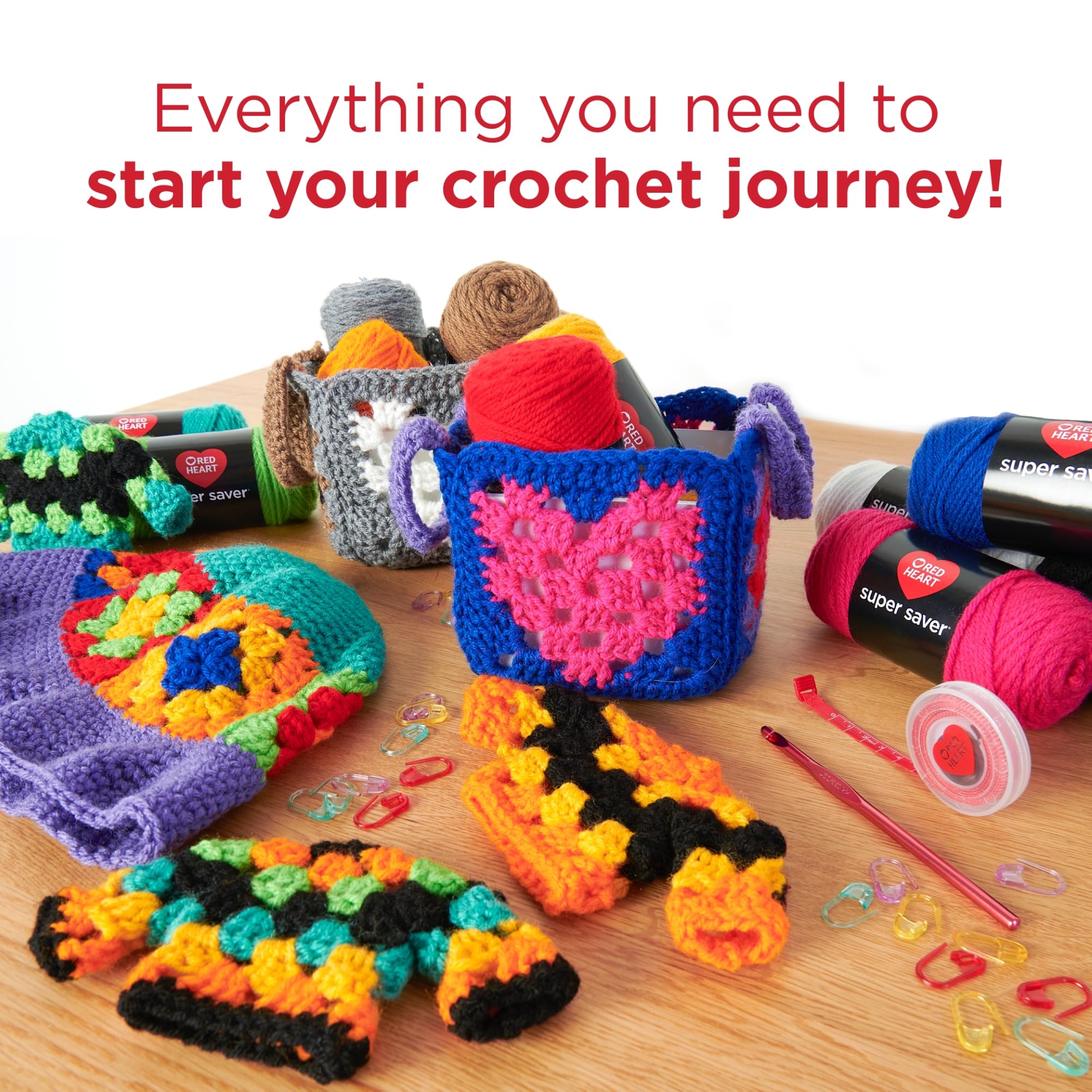 Red Heart Super Saver Yarn Crochet Kit with Hook, Needles & Accessories - Premium Knitting & Amigurumi Starter Set for DIY Crafts, Hats, Scarves & Home Decor Projects