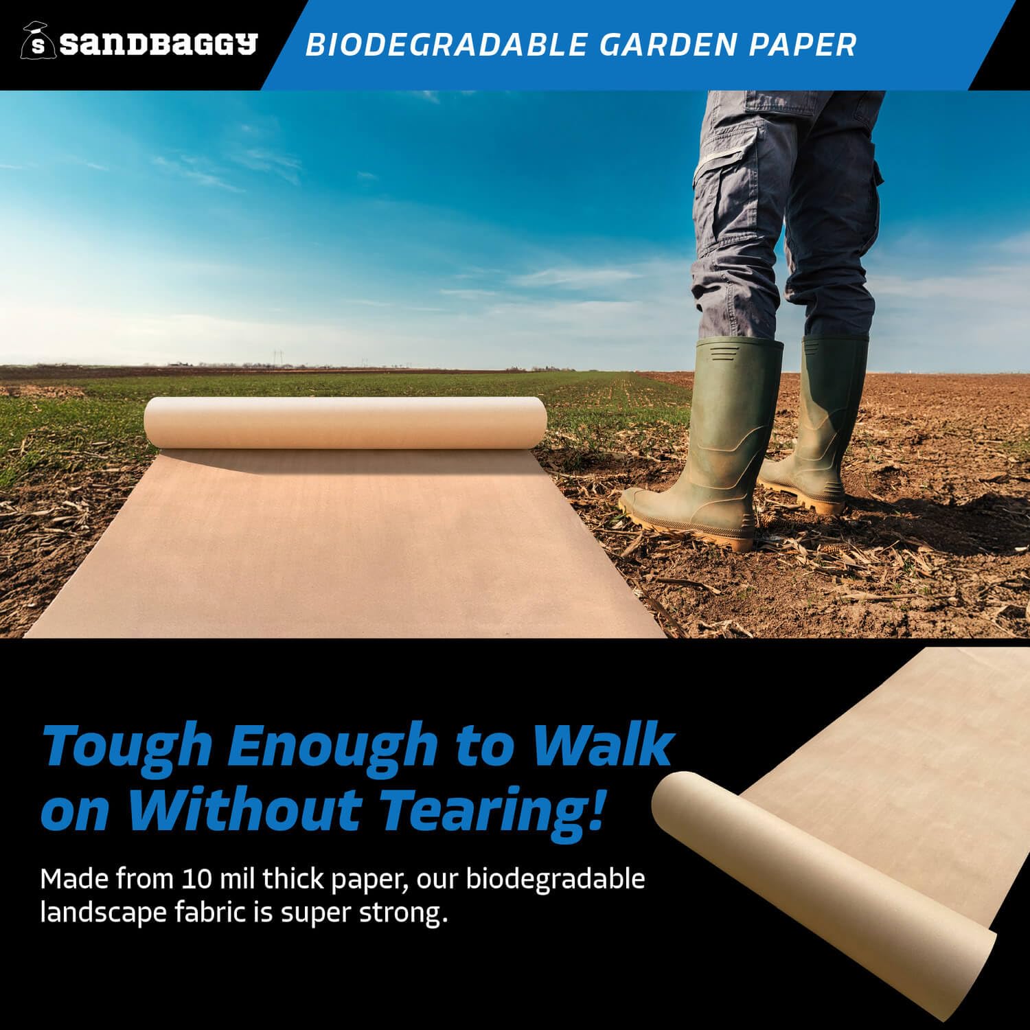 Biodegradable Landscape Fabric for Weed Control - Eco-Friendly Garden Paper Mulch Roll (3ft x 475ft) - Made in USA | Perfect for Organic Gardening, Vegetable Beds & Sustainable Landscaping