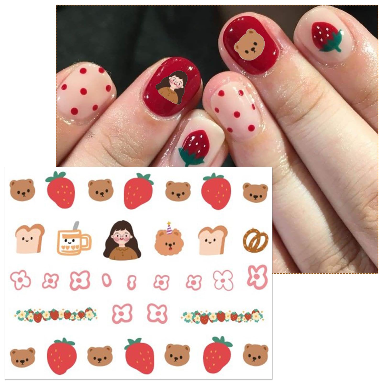 16 Sheets Kids Nail Stickers - Cute 3D Self-Adhesive Nail Art Decals with Flowers, Leaves, Animals & Fruits Designs for Girls & Toddlers | DIY Manicure for Parties, Playdates & Dress-Up Fun