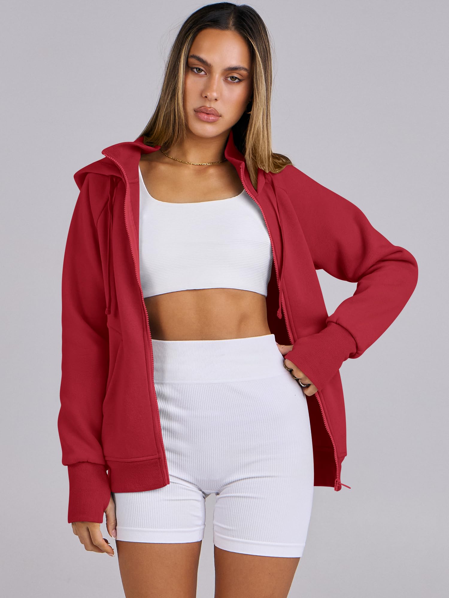 ANRABESS Women's Fleece Zip-Up Hoodie with Pockets - Long Sleeve Casual Sweatshirt for Fall Fashion | Y2K Preppy Outfits | Perfect for College, Streetwear & Cozy Loungewear