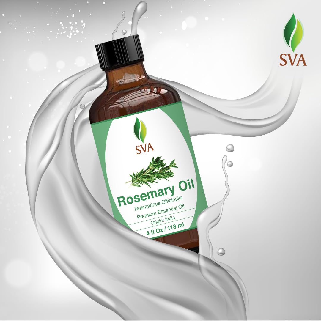 100% Pure Rosemary Essential Oil - 4 Fl Oz Natural Hair & Skin Care Oil for Aromatherapy, Massage, Diffuser, Soap Making - Promotes Hair Growth & Relaxation - Perfect for Spa, Home & DIY Beauty Products