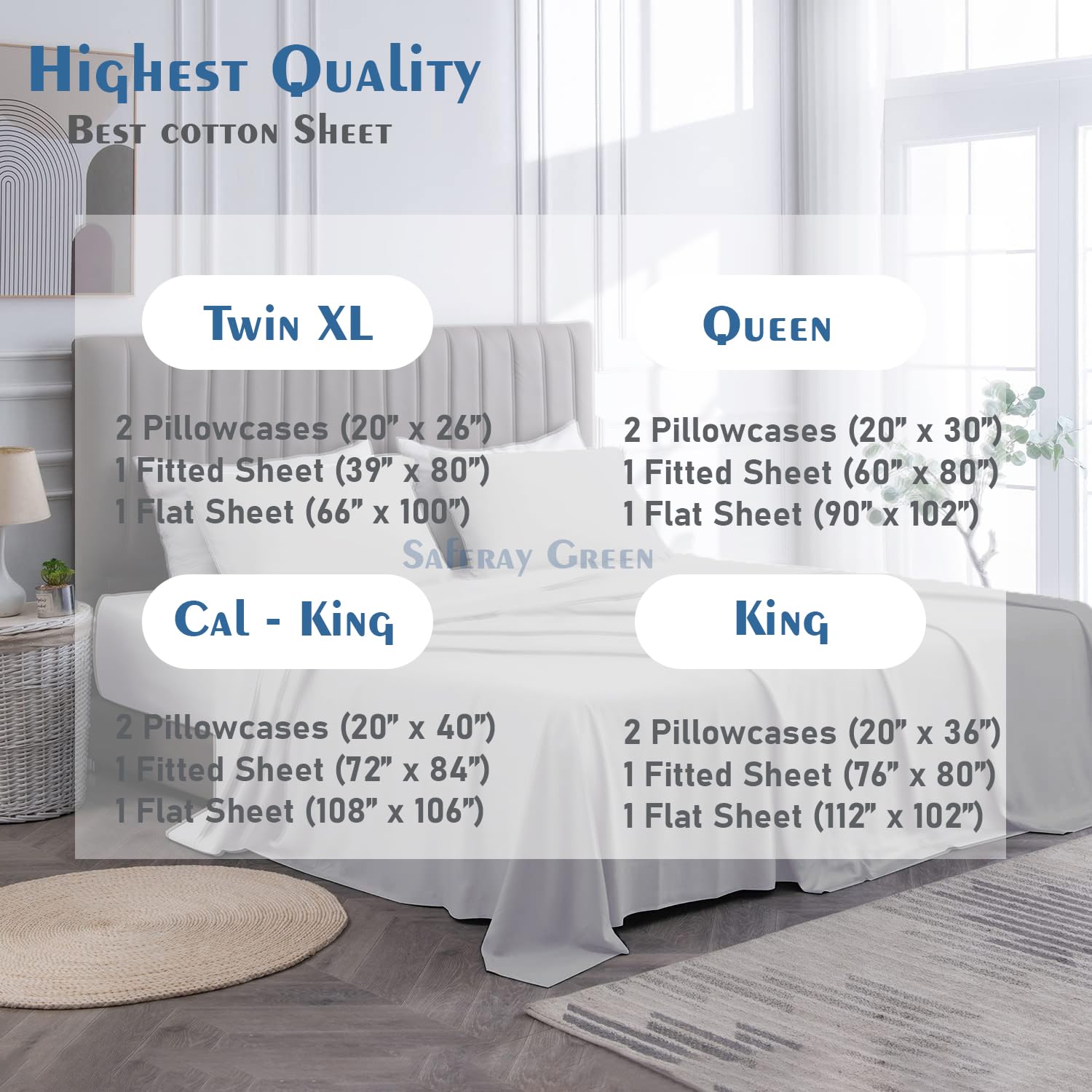 Luxury 4-Piece California King Size Sheet Set - 100% Organic Cotton, 800 Thread Count, Ultra Soft & Breathable, Deep Pocket Fits 8-12