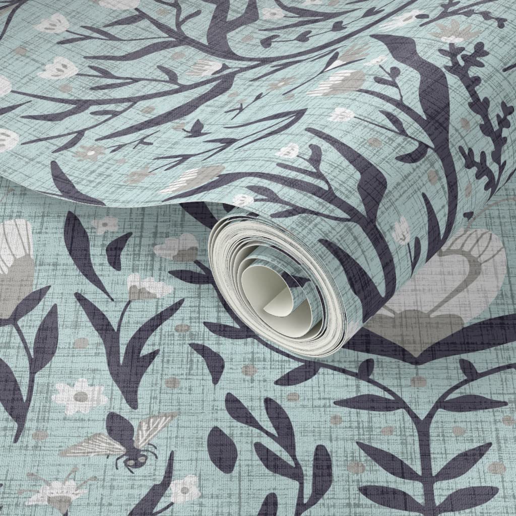 Peel & Stick Wallpaper 9ft x 2ft - Folk Art Design with Bees, Birds & Flowers | Gender Neutral Nursery Decor | Removable Custom Wallpaper by Spoonflower | Perfect for Kids' Rooms, Playrooms & Nursery Walls