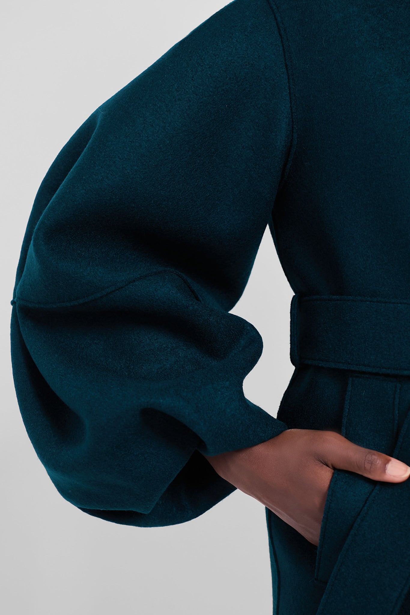 Elegant Bottle Green Puffed Sleeve Wool Coat for Women - Winter Fashion Outerwear for Office, Dating & Special Occasions