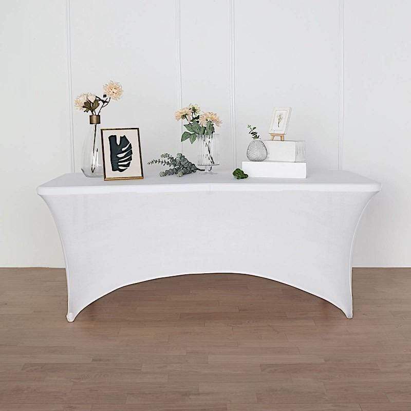 6 ft Fitted Spandex Tablecloth - Stretchable Rectangular Table Cover with Open Back Design for Banquet, Wedding, and Party Decorations