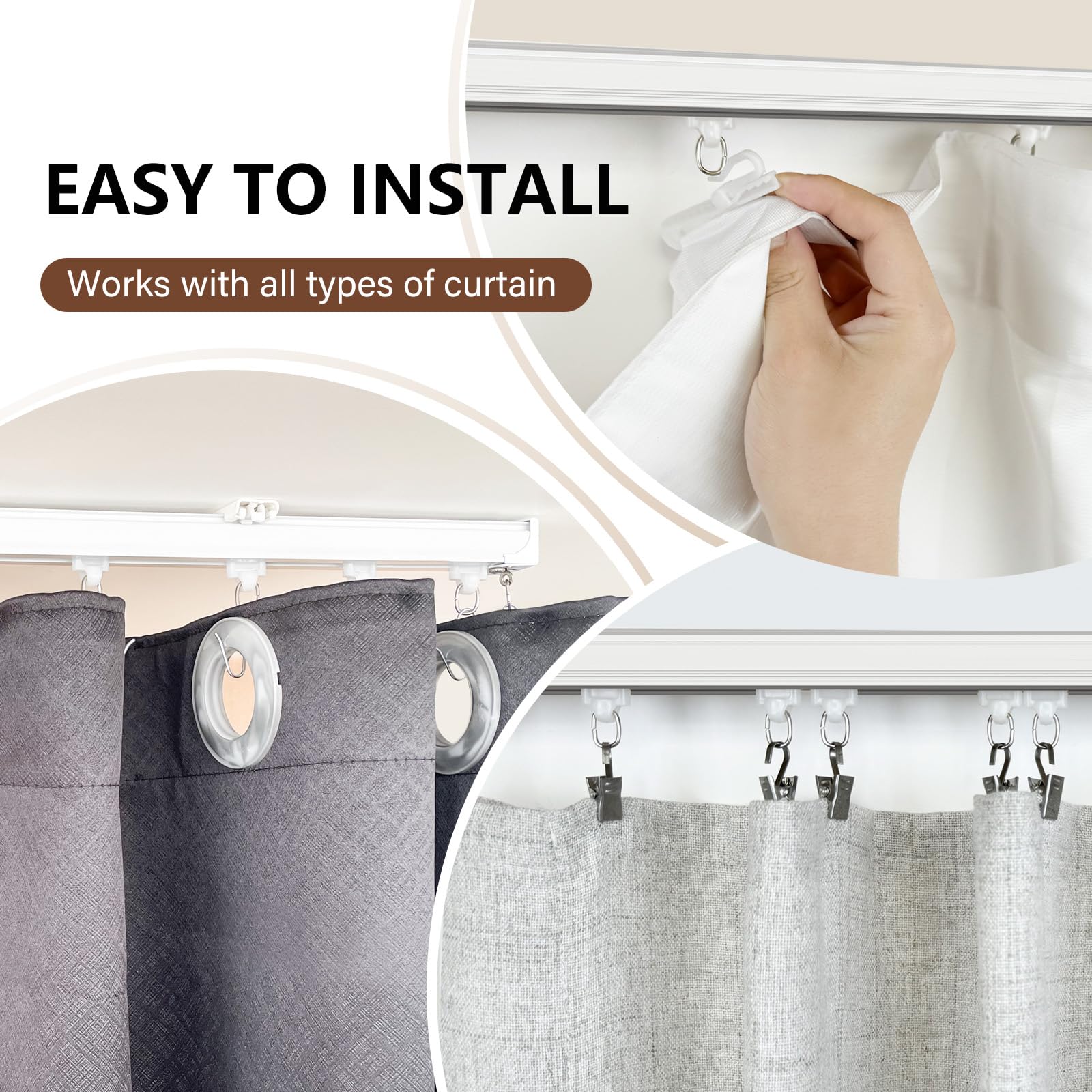 Heavy Duty Ceiling Mount Curtain Track System - White Room Divider & Privacy Partition for RV, Shower, Outdoor Use (3-9ft Adjustable Length) - Perfect for Home, Office, Camping and Commercial Spaces