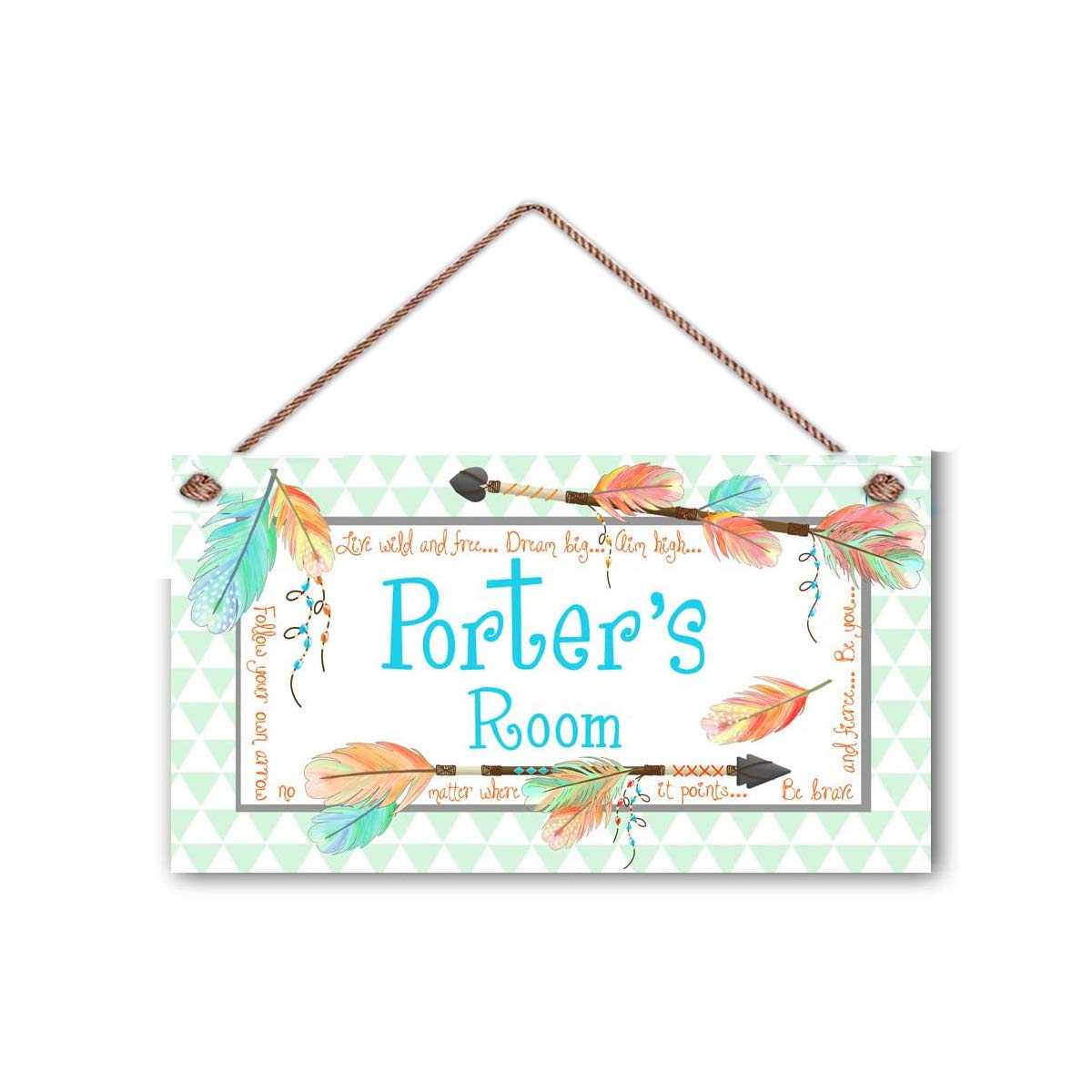 Gender Neutral Tribal Arrow & Feathers Door Sign - Kids Bedroom Wall Art for Nursery, Boys & Girls Room Decor | Perfect for Baby Shower Gifts & Boho Themed Bedrooms