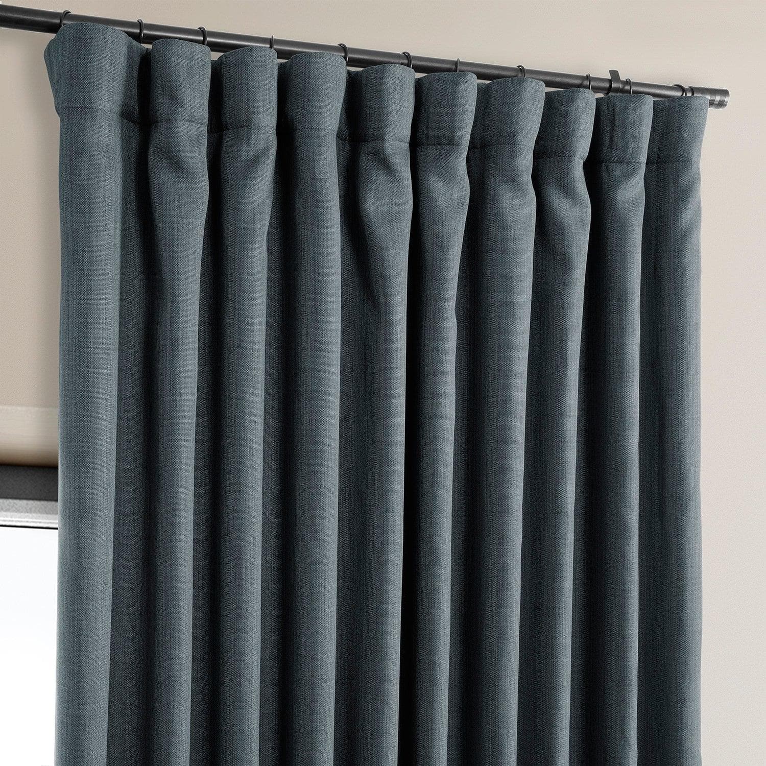 Reverie Blue Extra Wide Textured Faux Linen Blackout Curtains for Bedroom - Thermal Insulated Noise Reducing Window Drapes for Living Room & Nursery