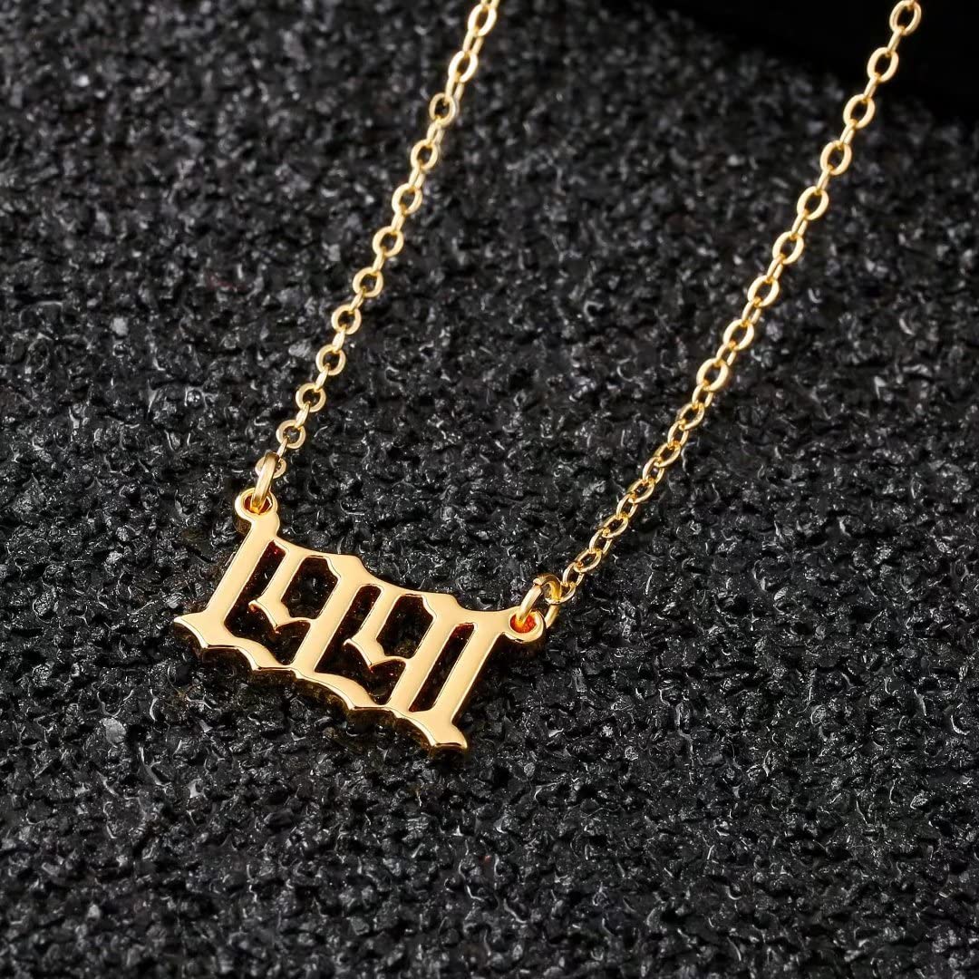 18K Gold Plated Old English Birth Year Necklace for Women - Personalized Jewelry Gift for Birthday, Anniversary (1970-2021) | Elegant Layering Necklace for Everyday Wear & Special Occasions
