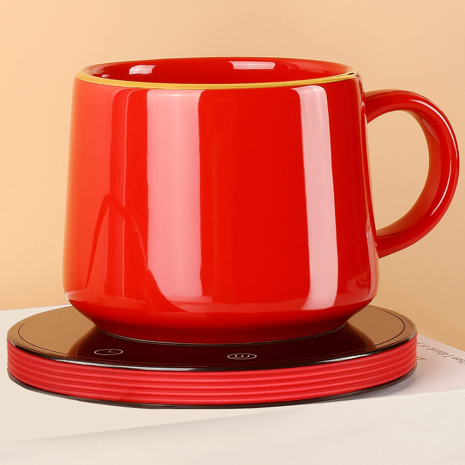 Smart Coffee Warmer for Desk - 8 Hours Auto Shut-Off, 3 Adjustable Temperature Settings, 1-12 Hour Timer - Electric Mug Warmer for Coffee & Tea (Red) - Perfect for Office, Home & Dorm Use