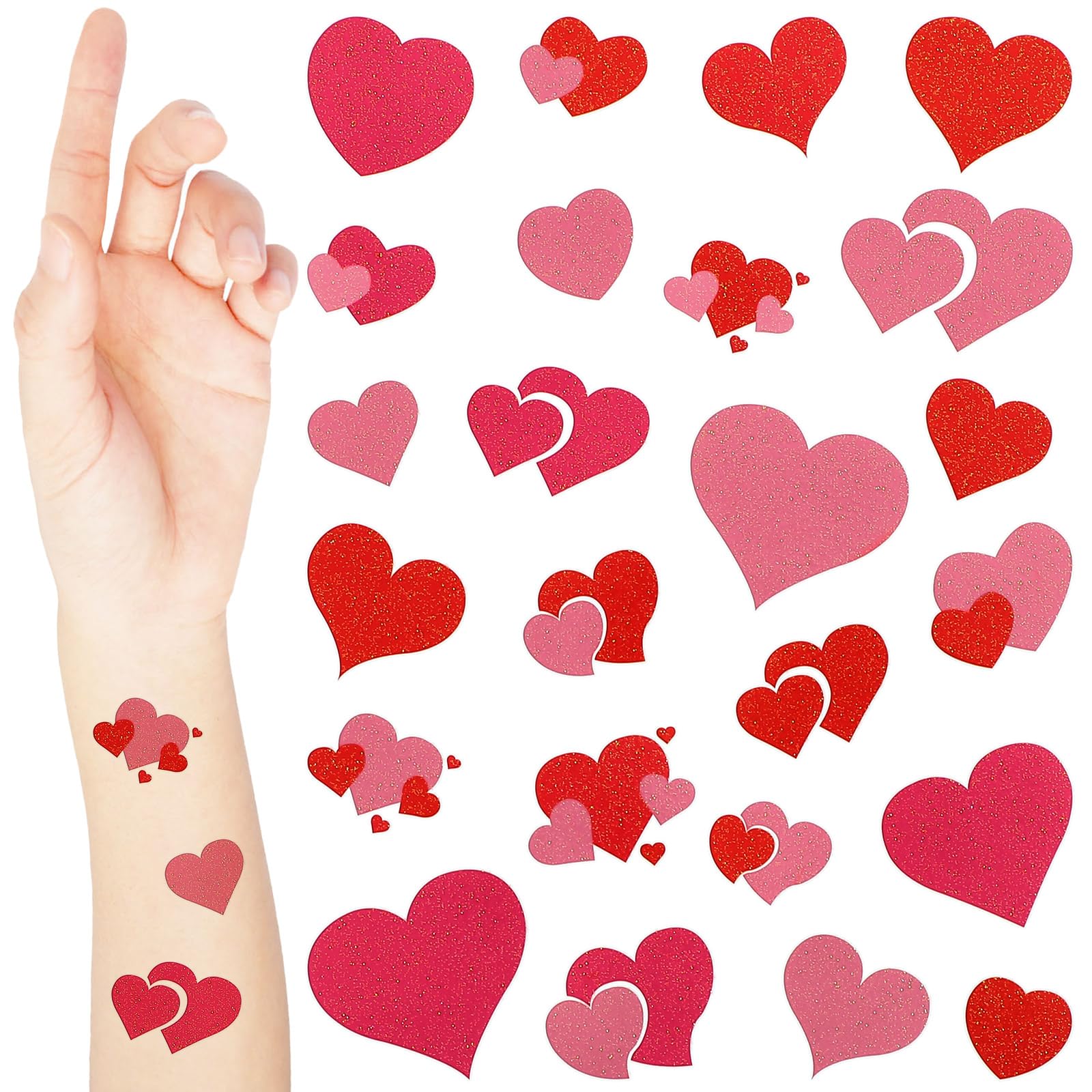 240 Pcs Valentine's Day Heart Glitter Temporary Tattoos - Waterproof Love Heart Stickers for Face & Body - Perfect for Valentine's Party, Kids, Women & Men - Romantic Decoration & Apparel Accessories