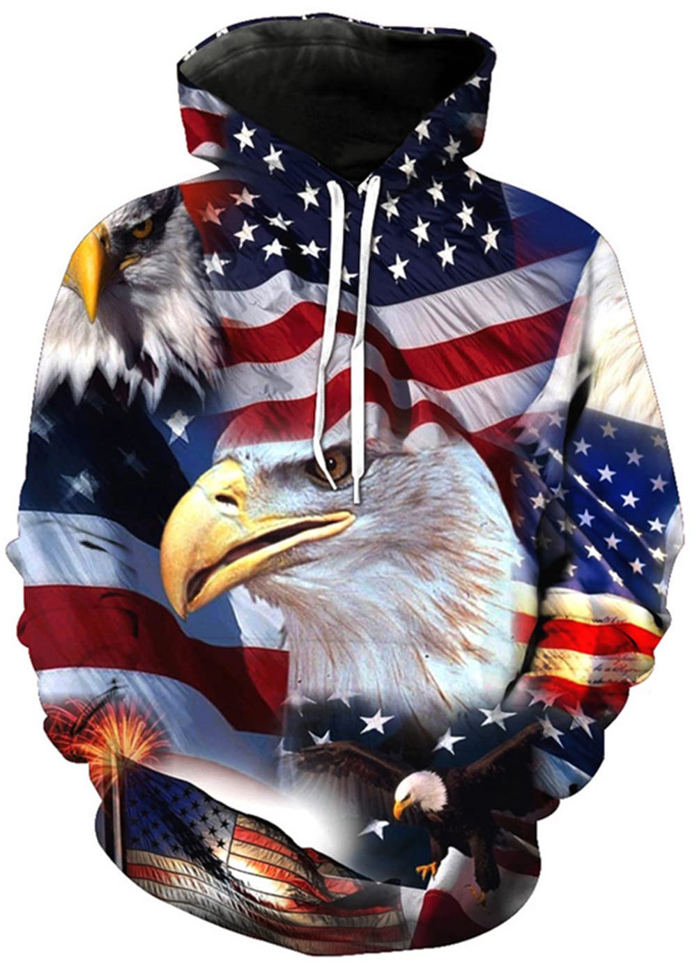 Keasmto 3D Printed American Flag Eagle Zip-Up Hoodie - Patriotic USA Pullover Sweatshirt for Men & Women | Perfect for 4th of July, Veterans Day & Outdoor Activities