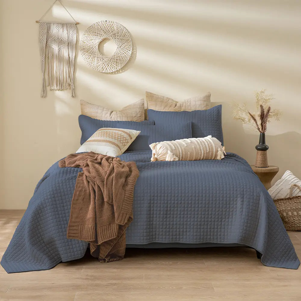 Luxury 3-Piece Cotton Waffle Weave Quilt Set - Soft & Breathable Bedding for All Seasons | Perfect for Master Bedroom, Guest Room & Dorm Decor