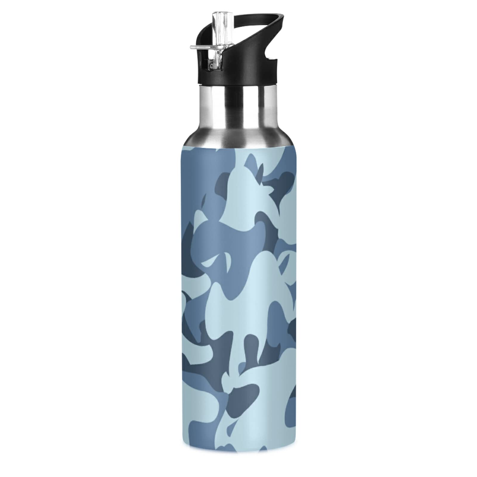 Emelivor 20oz Insulated Stainless Steel Water Bottle with Straw - Light Blue Camo for Gym, Hiking & Camping