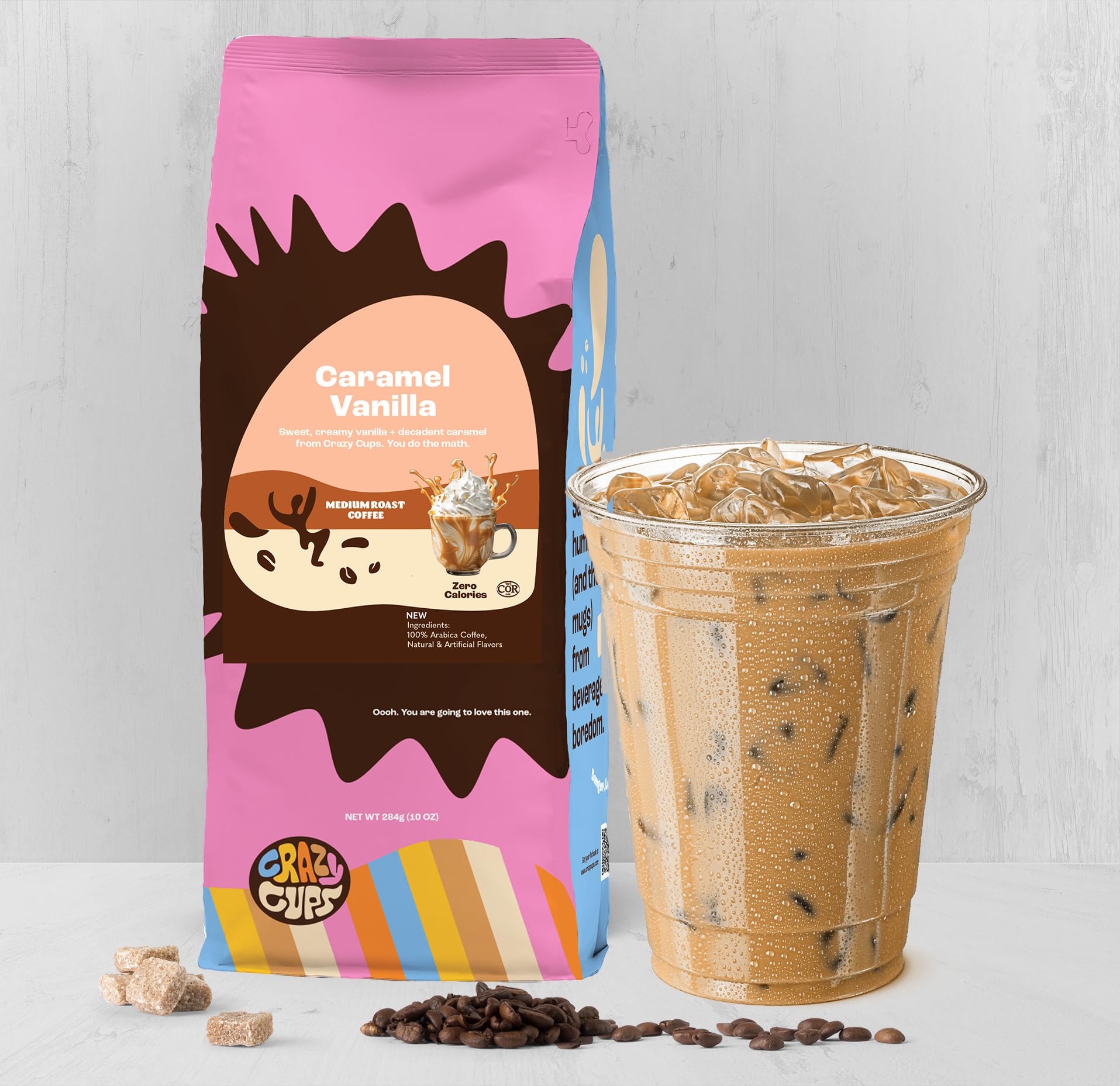 Crazy Cups Caramel Vanilla Flavored Ground Coffee - 10 oz Bags (3 Pack) | Premium Hot & Iced Coffee Blend | Perfect for Home Brewing, Office Use & Gifts