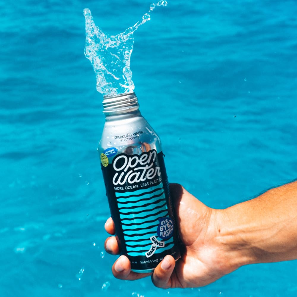 Open Water Sparkling Bottled Water with Electrolytes - 16oz Aluminum Bottles (Pack of 12) | BPA-Free, Eco-Friendly | Perfect for Hydration On-The-Go, Gym, Hiking & Outdoor Adventures