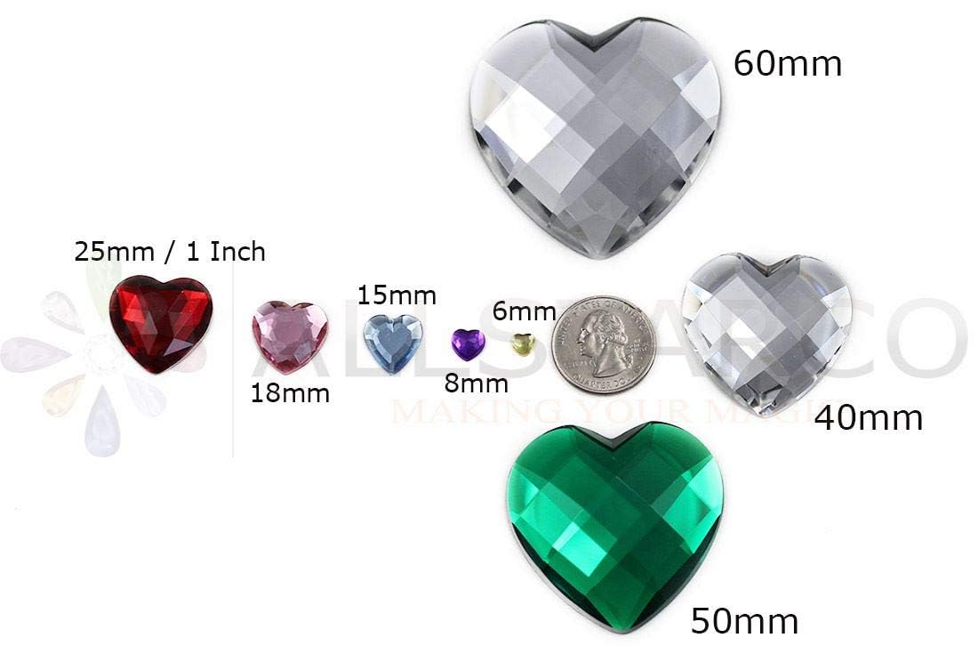 8mm Red LQ17 Heart Self-Adhesive Acrylic Rhinestones - 250PCS (5 Sheets) - Plastic Face Gems & Body Jewels for DIY Crafts, Cards, Invitations, Nail Art, Costume Design and Party Decorations