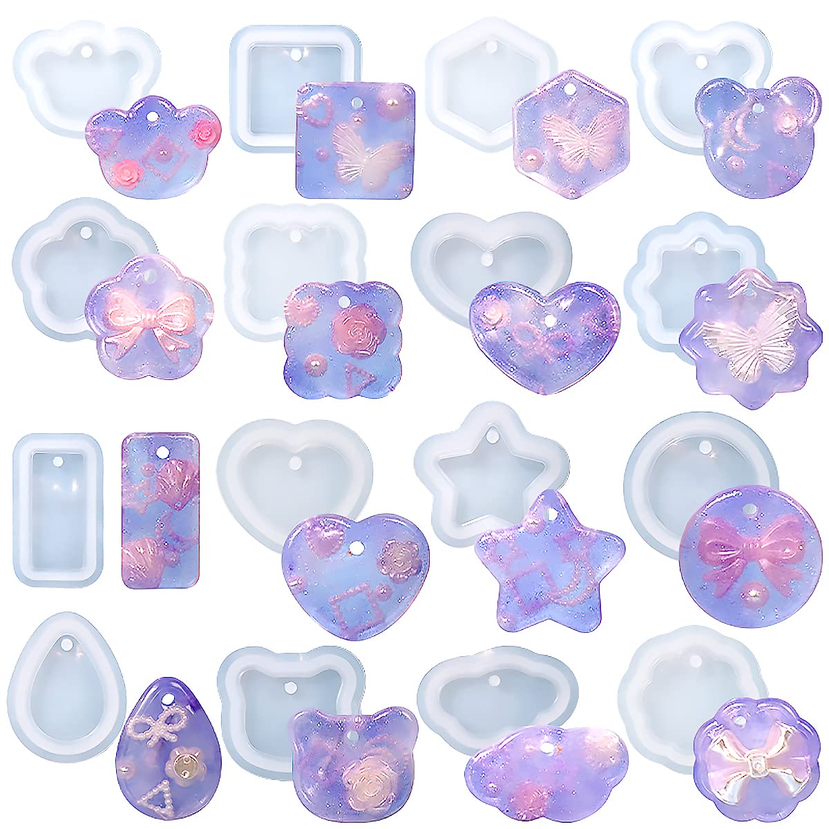 16PCS Silicone Resin Jewelry Molds for Pendants, Earrings & Keychains - DIY Epoxy Resin Casting Molds for Shaker Charms & Craft Jewelry Making - Perfect for DIY Gifts, Handmade Accessories & Home Craft Projects