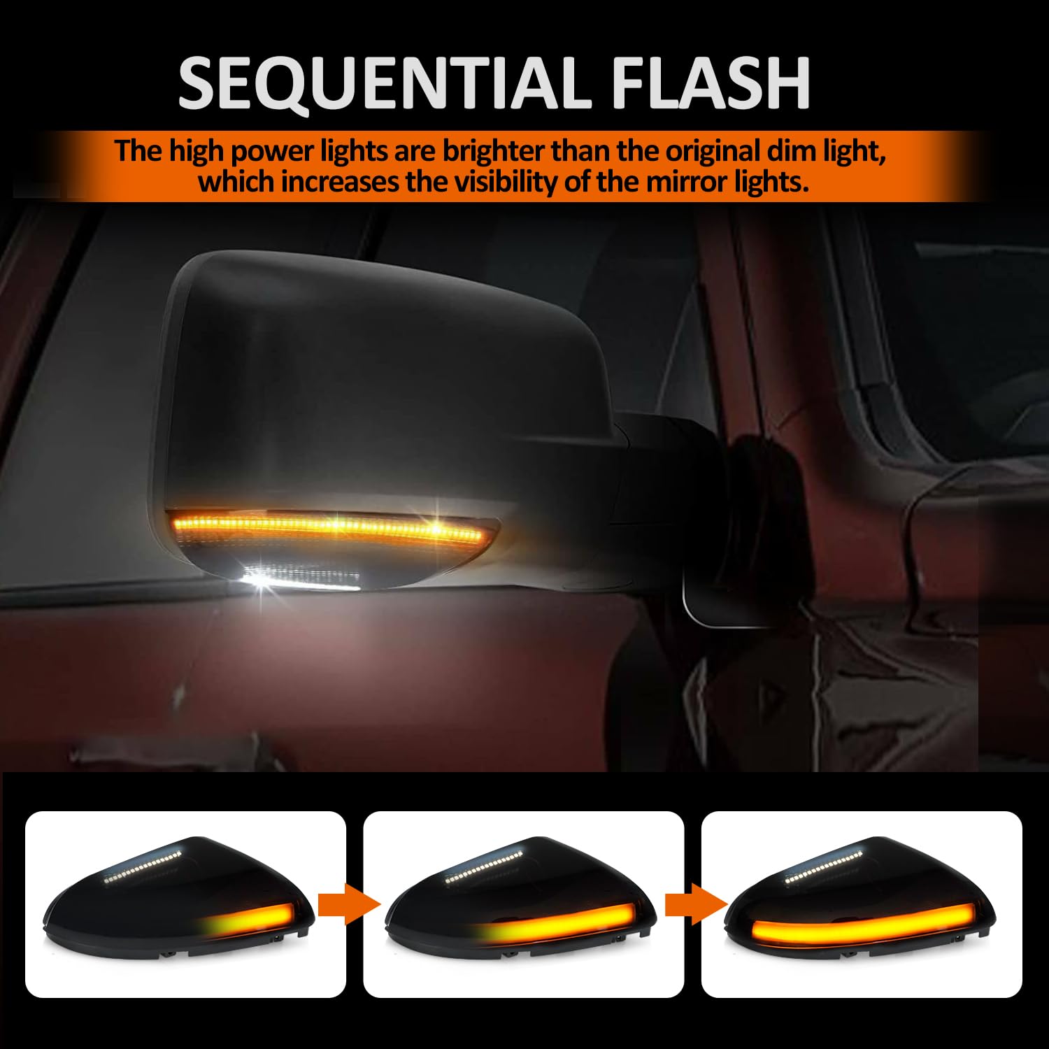 D-Lumina Sequential LED Side Mirror Turn Signal Lights with Smoked Lens & Puddle Light - Compatible with Dodge Ram 1500 (2009-2018), Ram 2500/3500 (2010-2018) - Dynamic Indicator Strip Mirror Marker Lamp - Pack of 2 - Enhanced Night Visibility & Safety for Off-Road Driving