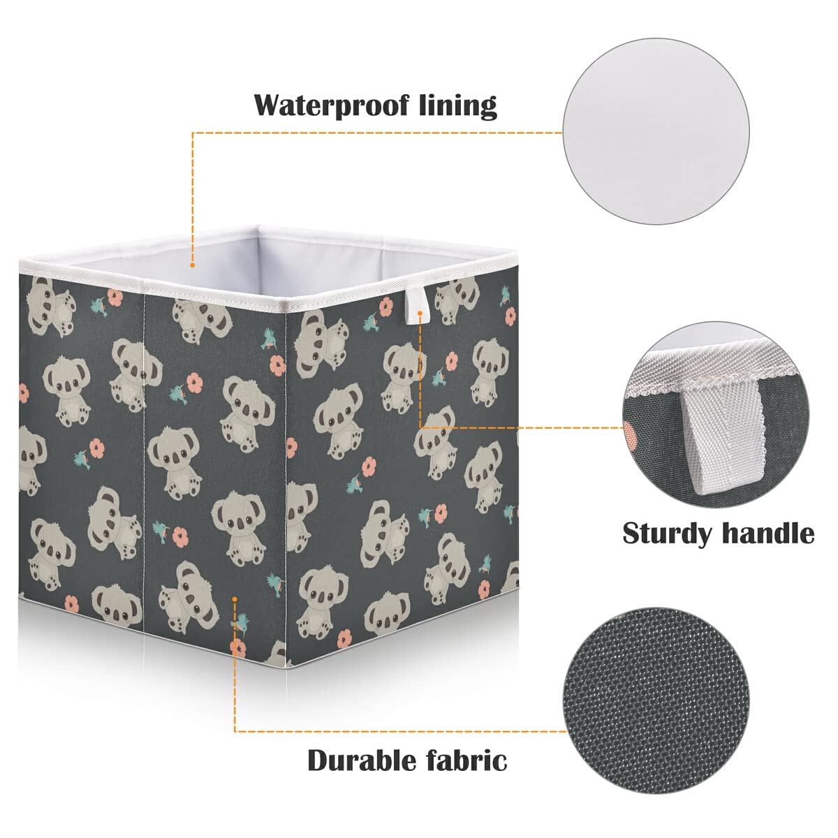 Koala Cube Storage Bin - Collapsible Waterproof Toy Basket for Kids Nursery, Closet, Playroom & Office Organizer (15.75x10.63x6.96 Inches) | Perfect for Toy Storage, Book Organization & Shelf Decor