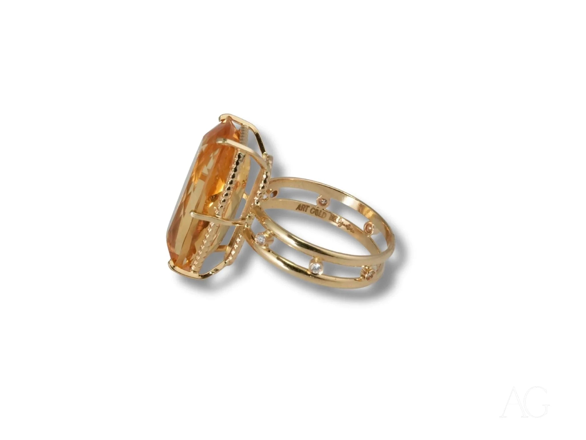 Sunfire Elegance: 14K Gold Citrine and Diamond Ring for Women | Vintage Style Engagement & Wedding Jewelry Gift
