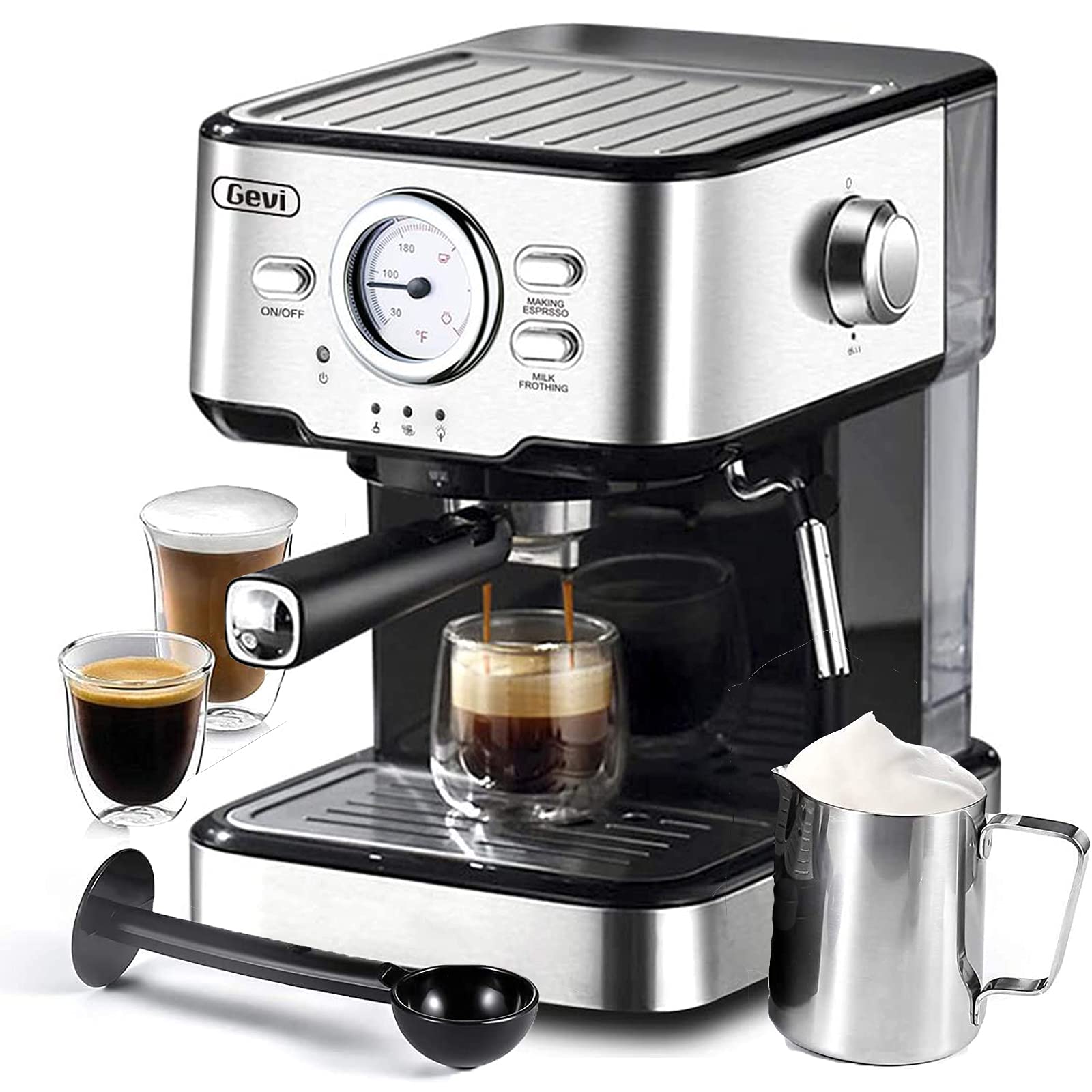Barsetto 15 Bar Espresso Machine with Adjustable Milk Frother - Professional Cappuccino, Latte & Mocha Maker - 1.5L Removable Water Tank, Dual Temp Control - 1100W Black - Perfect for Home Coffee Bars & Office Use